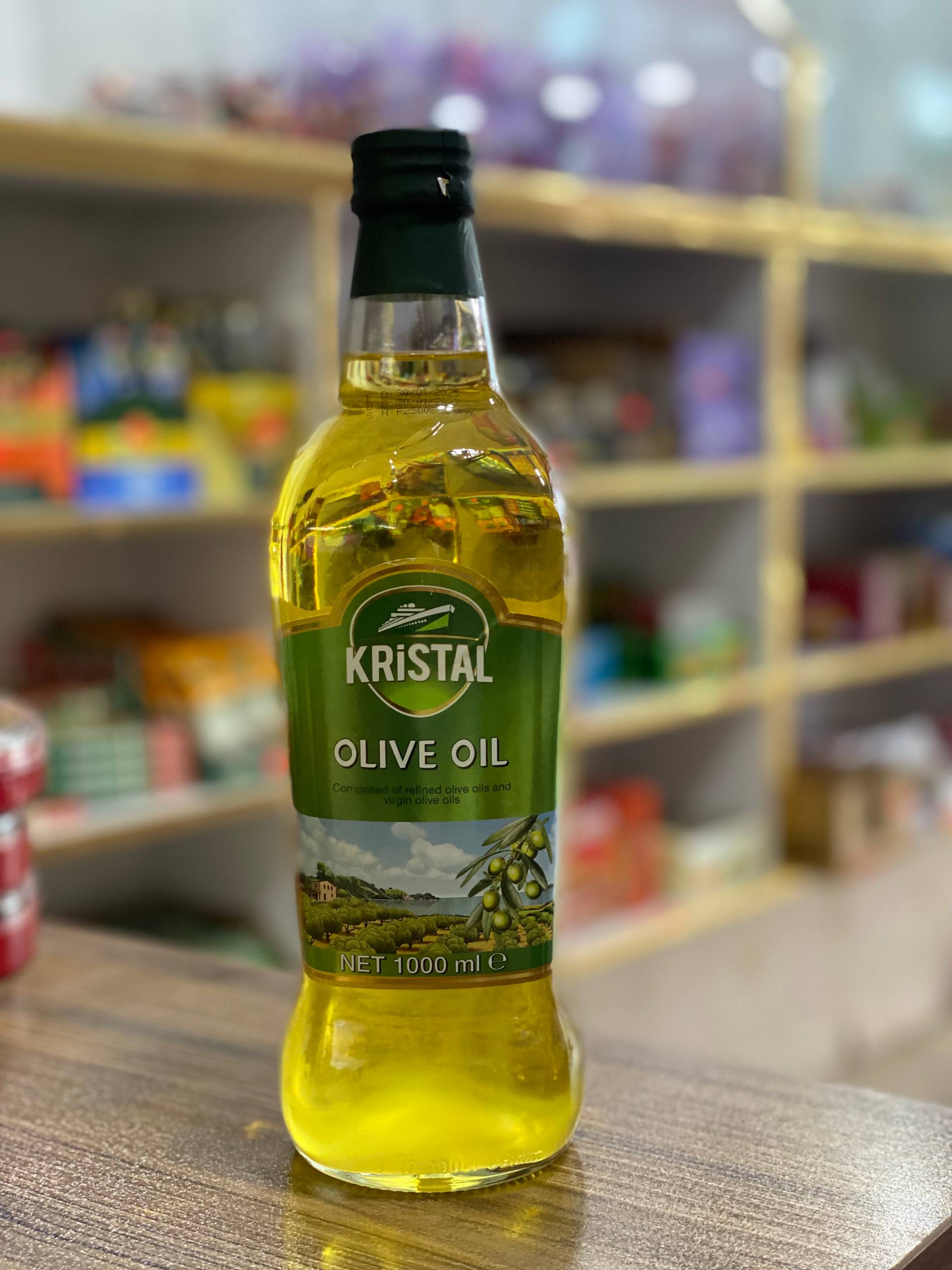 روغن زیتون 1 لیتری کریستال شیشه ای